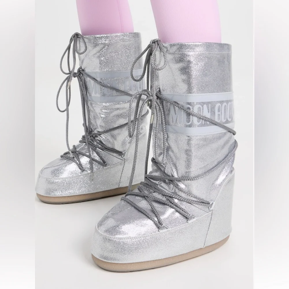 Moon Boot Icon Silver Glitter Boots Brand New! Size 35 - 38 - Picture 5 of 11